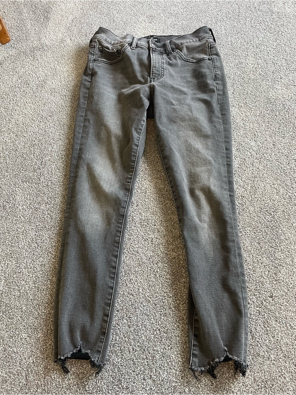 Express Women's Gray Skinny Jeans with Frayed Hem
